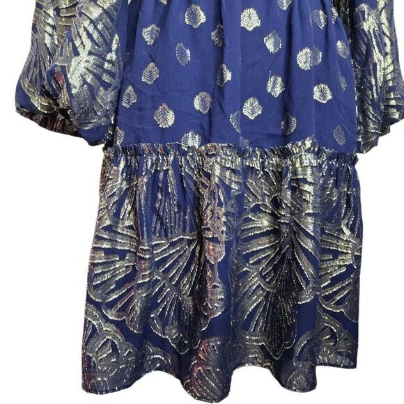 Lilly Pulitzer Joelle Silk Dress Navy Gold Metallic Clip Fit & Flare Size 2 - Picture 5 of 11